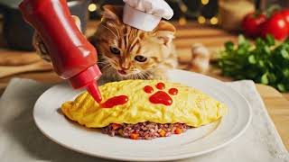 Cat Makes Paw-Fect Omurice Ai Generated
