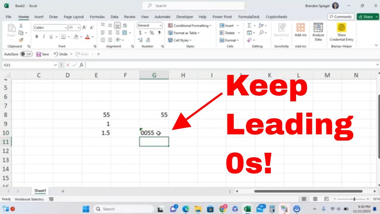 How to have excel keep leading 0s when typing numbers in excel