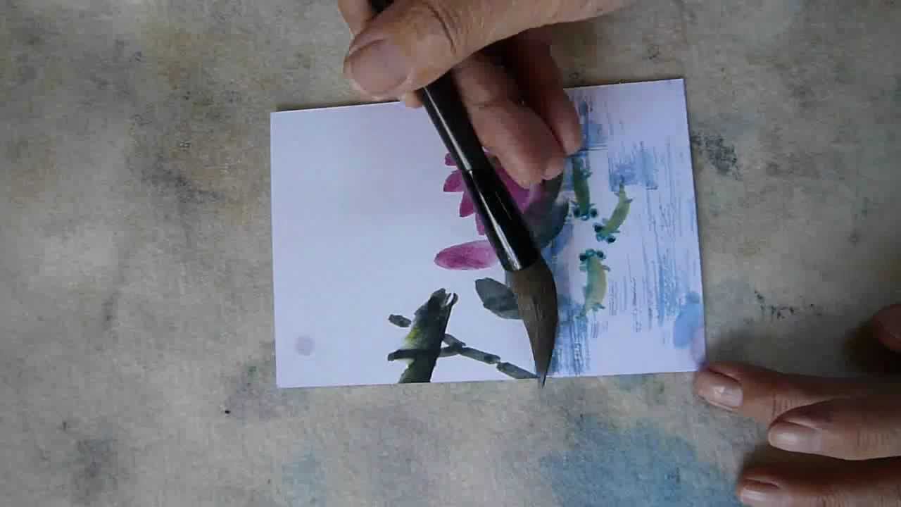 水墨画 Sumi E めだかの描き方動画 暑中見舞ハガキ Youtube