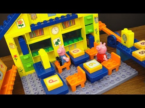 玩粉紅豬小妹 喬治 上學去 學校積木遊戲組 玩具開箱