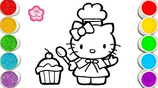 Chef Hello kitty drawing, painting and Coloring for kids & toddlers | easy cute hello kitty drawing