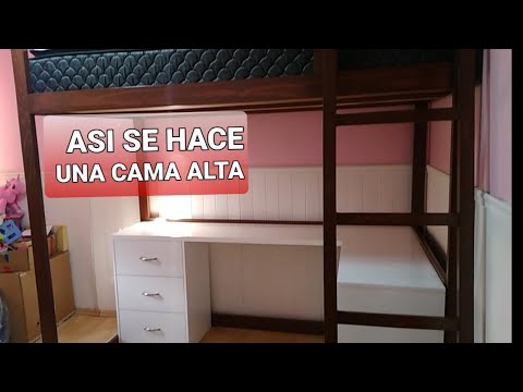 Video: Cama Alta De Madera Maciza: Modelos De Madera De Pino Natural Con Zona De Trabajo