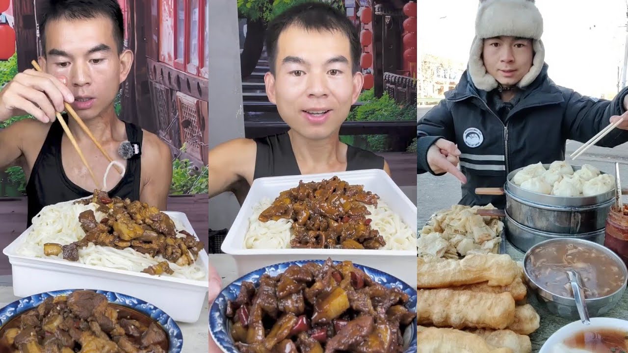 Mukbang Foodie Meat 🍖🥓 Pork Chicken 🍗 Noodles 🍜 with Chinese food #mukbang #mukbangfood #foodie 