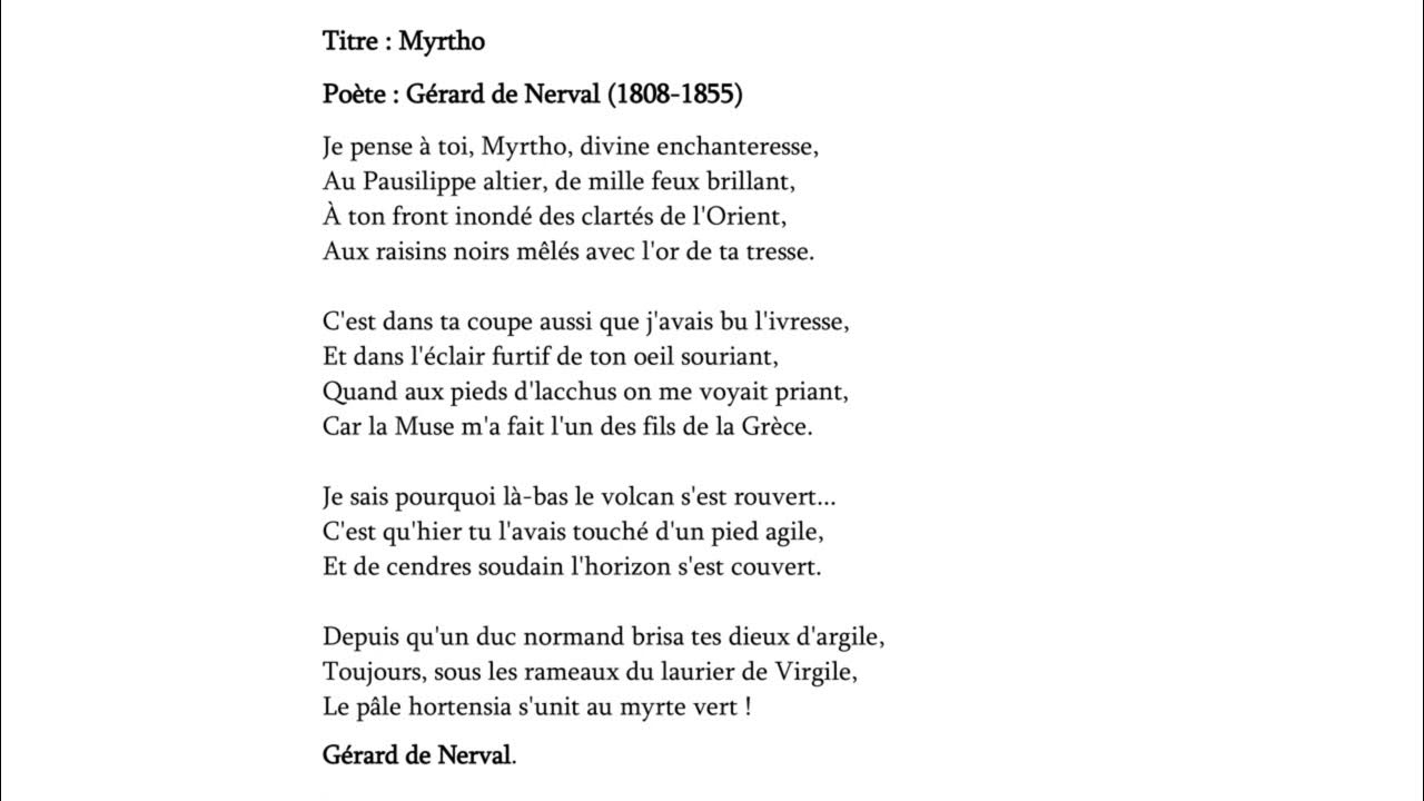 Myrtho - Gérard de Nerval - YouTube