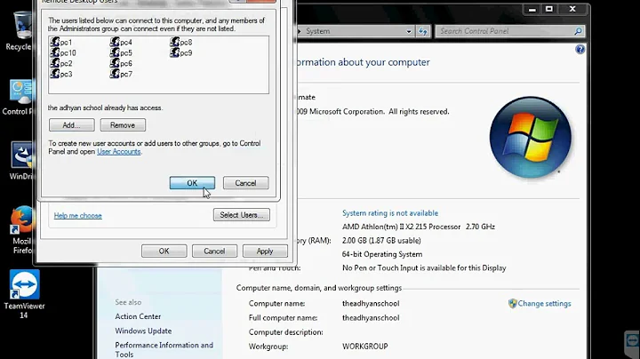 Thinclient settings for windows7