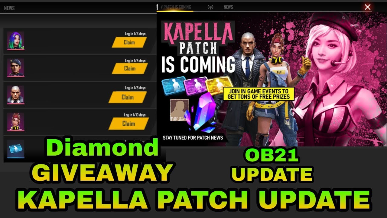 Daily Diamonds Giveaway New Patch update Free character in Free fire explain by NinzaGaming