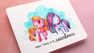 Rainbow Unicorn No-Line Watercoloring (featuring The Greeting Farm)