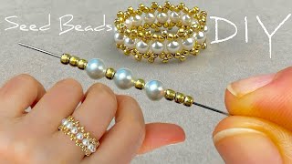 Easy Beaded Ring: Beads Jewelry Making | Seed Bead Rings with Pearls