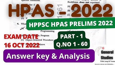 HPPSC HPAS Prelims 2022 | Answer key | Part - 1 | Exam Date : 16 Oct 2022