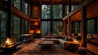 Rainy Forest Great Cabin Piano 🌿🌧️ Gentle Piano Music and Warm Fireplace Glow for Relaxation