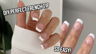 EASIEST FRENCH TIP NAILS AT HOME | how to do the perfect French tip nails | \