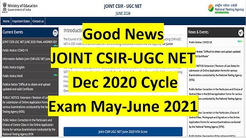 JOINT CSIR-UGC NET DEC 2020 CYCLE EXAM MAY-JUNE 2021