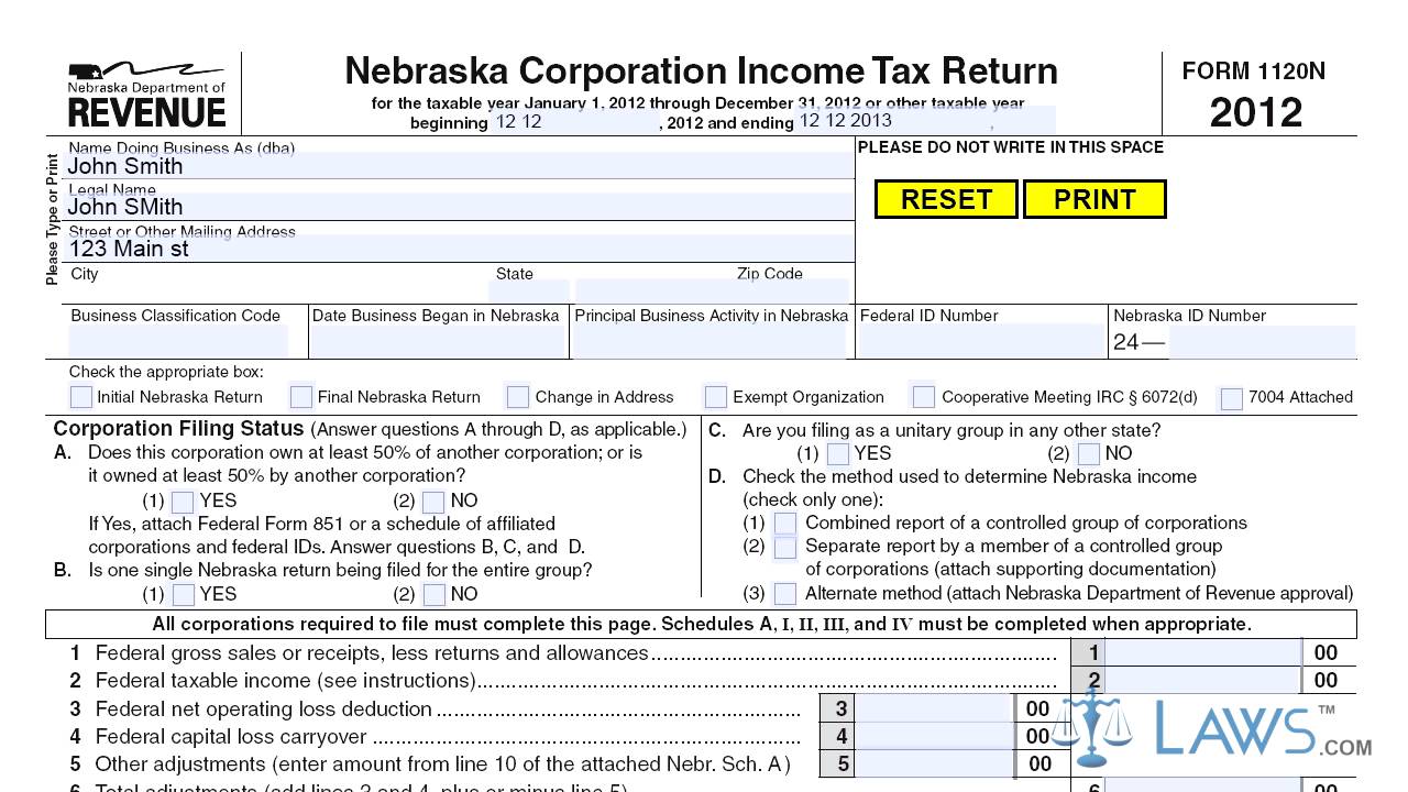 Form 1120N Nebraska Corporation Tax Return YouTube