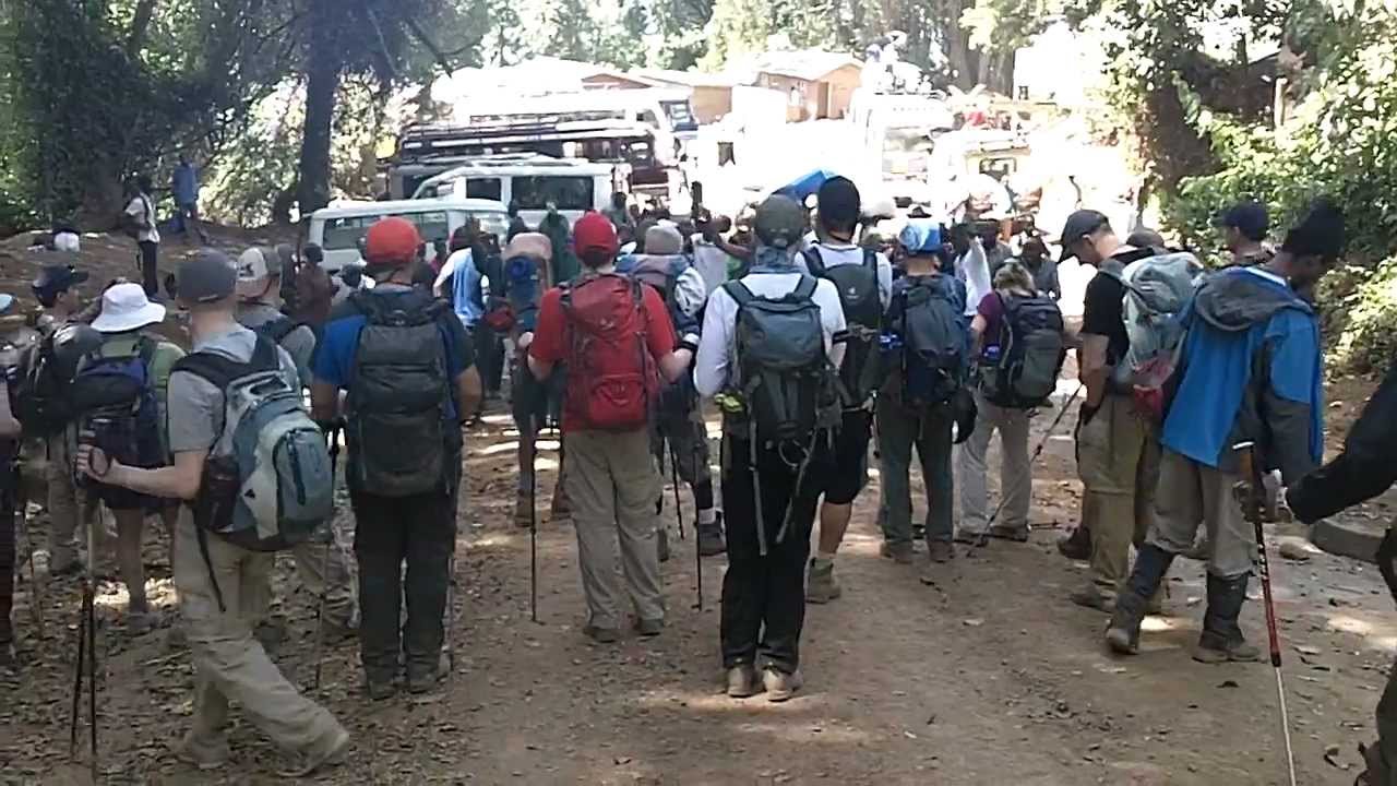 Victorious Kili climbers arrive at the Mweka gate