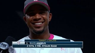 OAK@TEX: Andrus gets doused after comeback victory