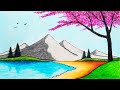 How to draw easy scenery  drawing spring season in the beach scenery step by step