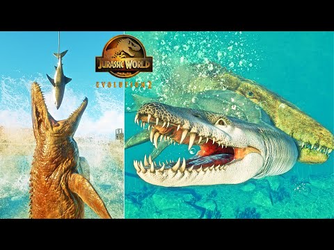 Apex Ocean Predators Hunting in Jurassic World Evolution 2 - Mosasaurus with marine reptiles