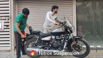 Upgraded stock rear suspension with nitrox suspension on Meteor 350 🔧