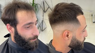‼️حل مشكلة الصلع🙅🏻‍♂️او الشعر الخفيف✅بقصة شعر خاصة🤚احترافية تدريج وتحديد اللحية امريكي💈شرح مفصل