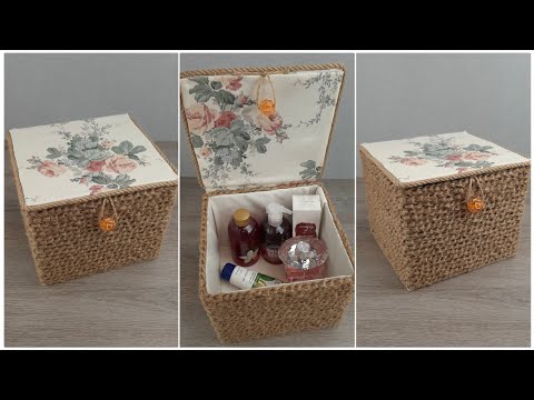 DIY Роскошная корзина с крышкой из картонной коробки и джутового шпагата
