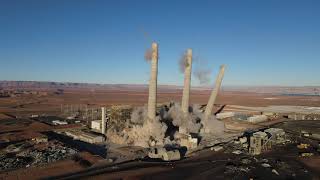 Drone Footage Captures Demolition of Towering Stacks at Navajo Generating Station