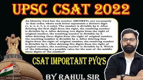 UPSC CSAT 2022 PYQ | An identity card has the number ABCDEFG | By Rahul sir