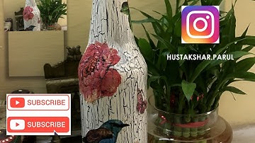 How to do cracked effect on glass bottle/ decoupage. Use of modpodge.