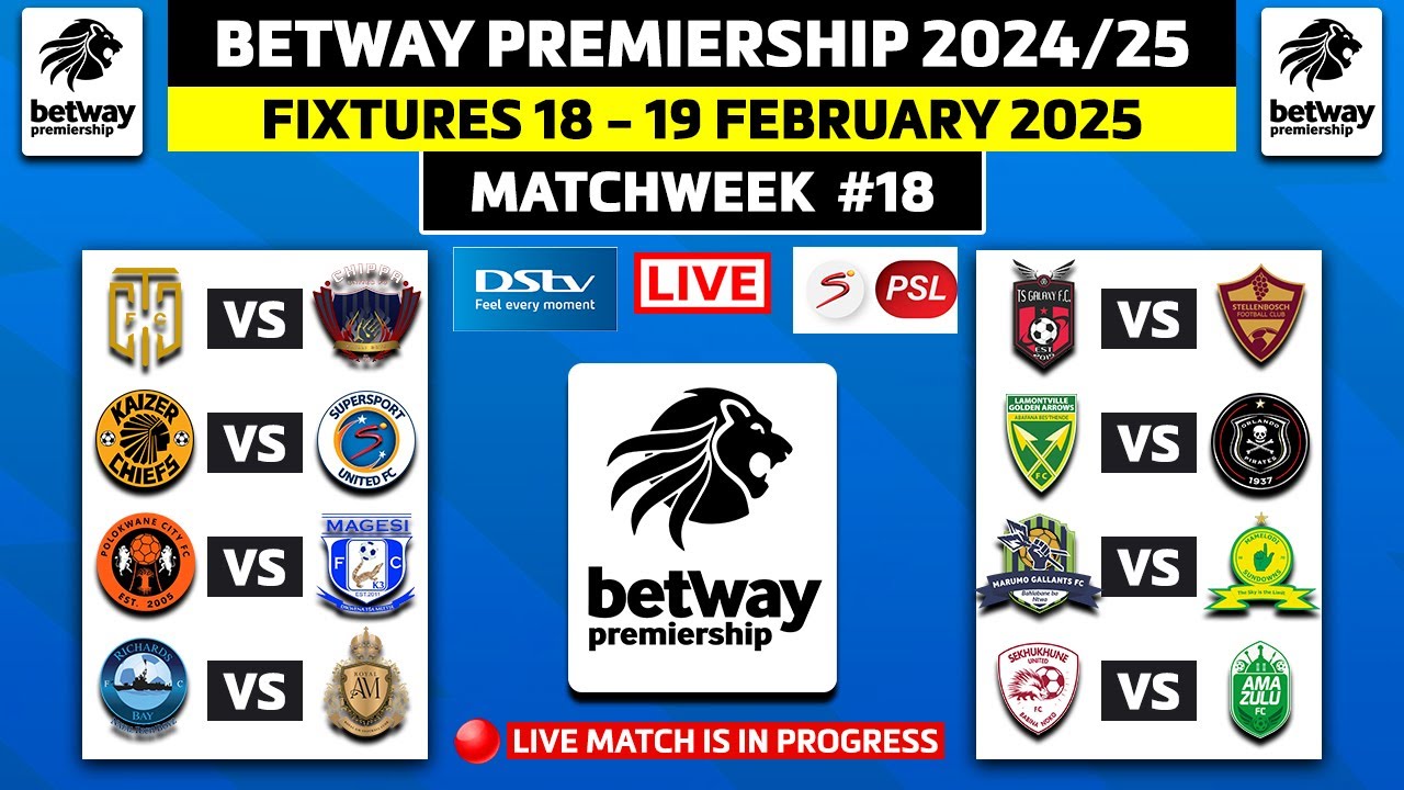 BETWAY PREMIERSHIP 2024/25 FIXTURES MATCHWEEK 18 - PSL 2024/25 SCHEDULE, DATES & VENUE