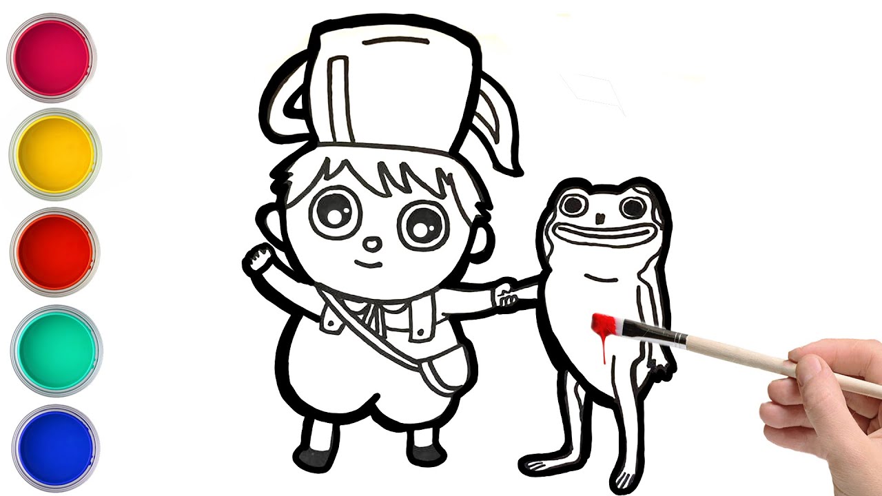 Boy with frog drawing, paints and colors for kids, toddlers | Let's draw