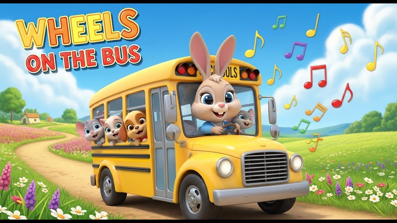 Baby Rabbit's Wheels on the Bus | Classic Nursery Rhyme Song | Fun ...