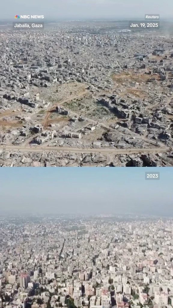 Drone footage shows Gaza before and after Israel's military operation in the Palestinian enclave.