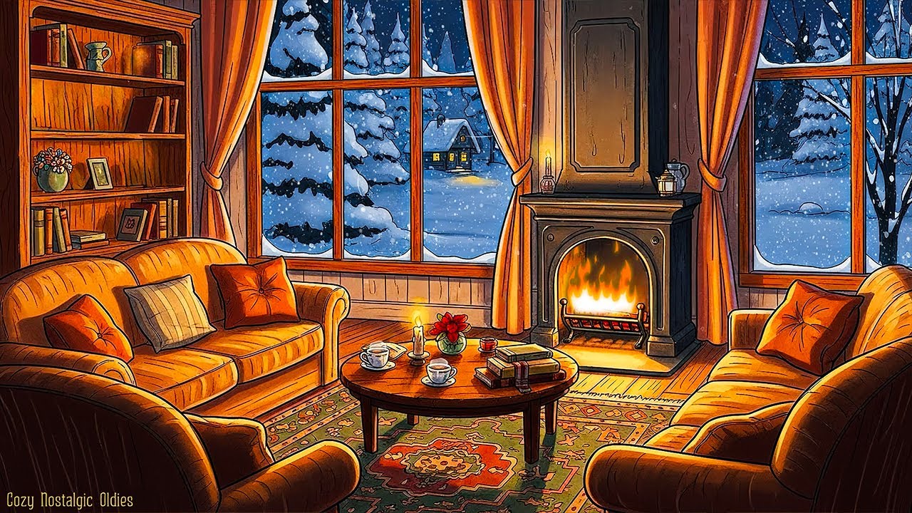 ❄️ 1930s vintage winter vibes | cozy reading nook, fireplace crackle & vintage music for relax