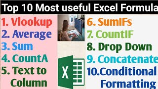 Excel me sabse jyada use me aane wale Formula.| Top 10 most useful Excel Formula in Hindi