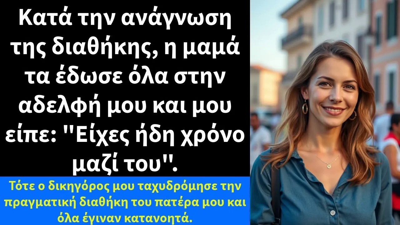 Κατά την ανάγνωση της διαθήκης, η μαμά τα έδωσε όλα στην αδελφή μου και μου είπε
