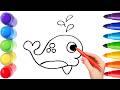 How To Draw cute whale Drawing, Painting &amp; Coloring For Kids and Toddlers_ Child Art🐋🌈🎨
