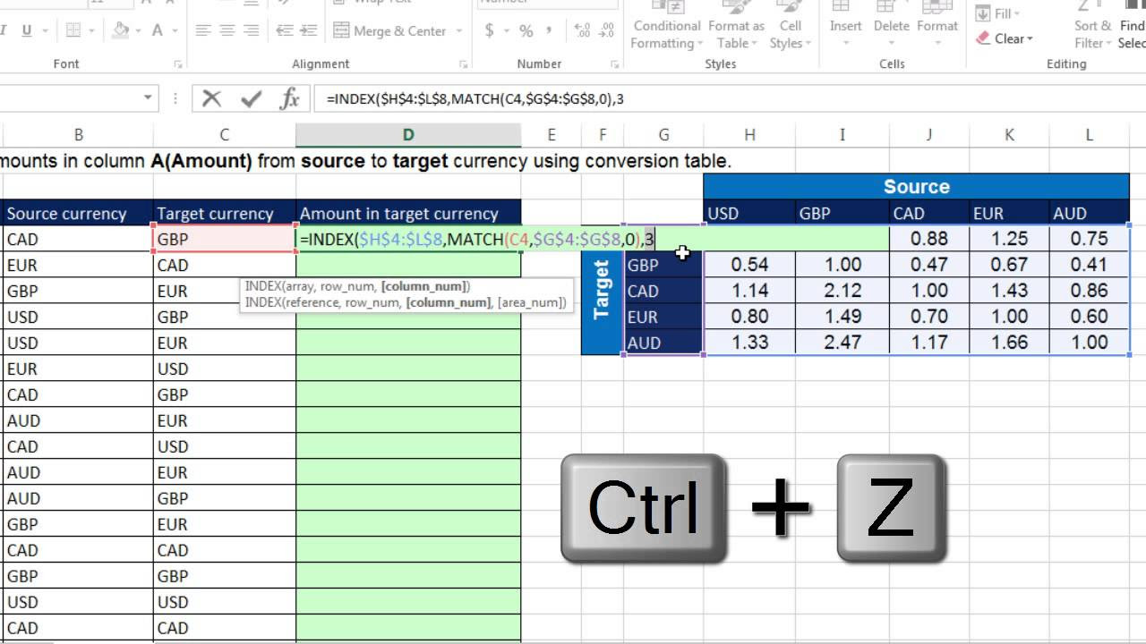 แปลงเงินusd  New  Excel Magic Trick 1235: 2-Way Lookup For Currency Conversion: Don’t Use IF, Use INDEX or VLOOKUP