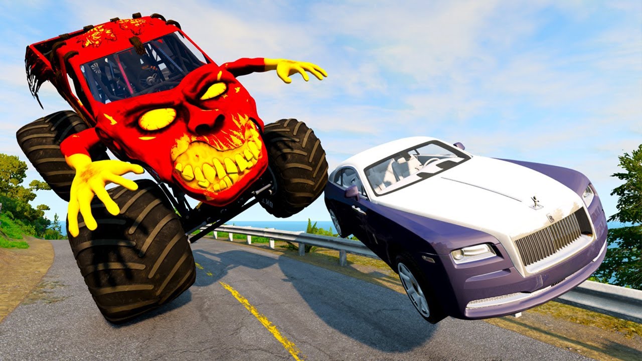 CARS vs ZOMBIE ATTACK!1 MONSTER TRUCKS CARS HORROR MOVIE! BeamNG