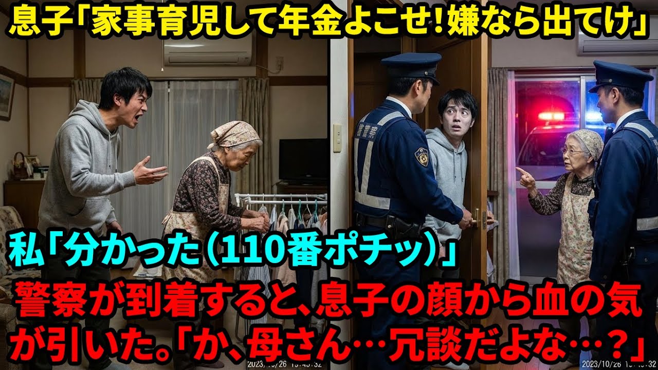 【スカッと】同居初日に「年金よこせ、嫌なら出て行け」と脅す息子夫婦。その場で警察に通報し、接近禁止命令を突きつけた結果、息子が職場を解雇され…w【シニアライフ】【60代以上の方へ】