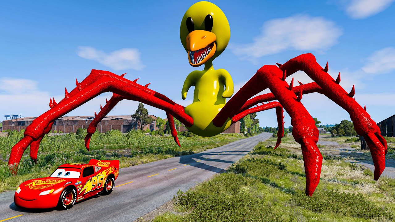 Epic escape from Lightning McQueen Spider Eater, Tralalero Tralala, Mack Robot Eater BeamNG.Drive