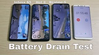 Infinix S5 vs Infinix Hot 8 vs Realme 5 Battery Drain Test