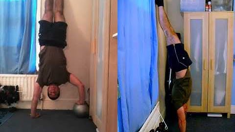 [No Audio] HSPU Progression - Step 7 - Uneven Handstand Pushup.avi