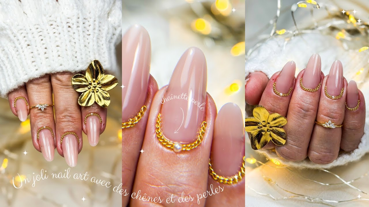 Un joli nail art avec des chaînes et des perles 