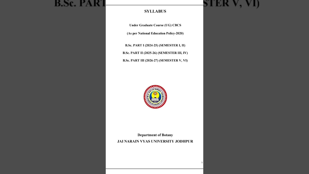 JNVU BSC BOTANY FIRST SEMESTER SYLLABUS 