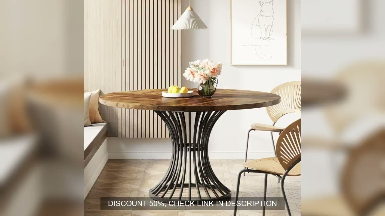 Tribesigns Round Dining Table for 4-6 People, 47-Inch Farmhouse Dinning Room Table Circle Kitchen Ta