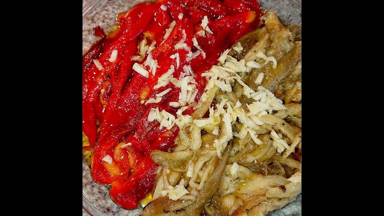 Pimiento y Berenjena asadas en el microondas