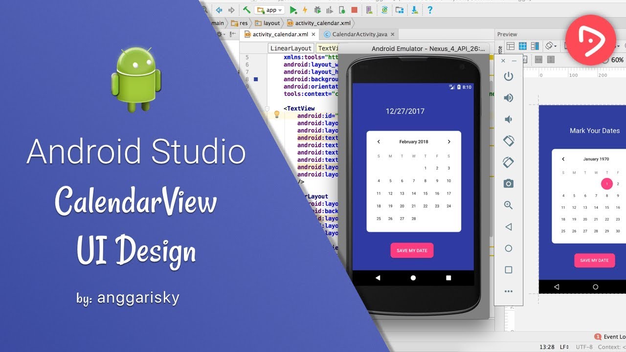 Calendar View Tutorial With Example In Android Studio Tutorial YouTube