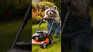 Racoon Cutting The Lawn  #funny #animation #cute #shorts