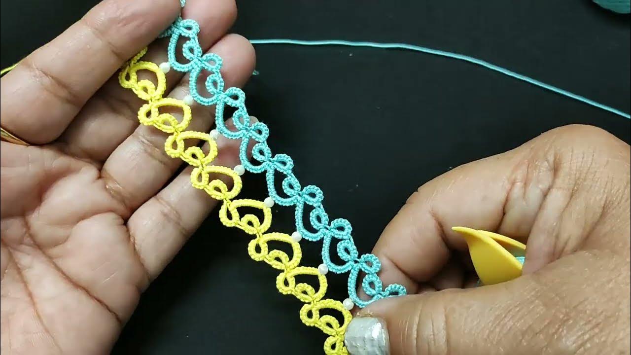 539Shuttle96, Double tape lace joined with beads(Hindi/ Urdu/ English