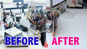 Declutter my Art Studio Desk with me – A fun, chatty tidy up video