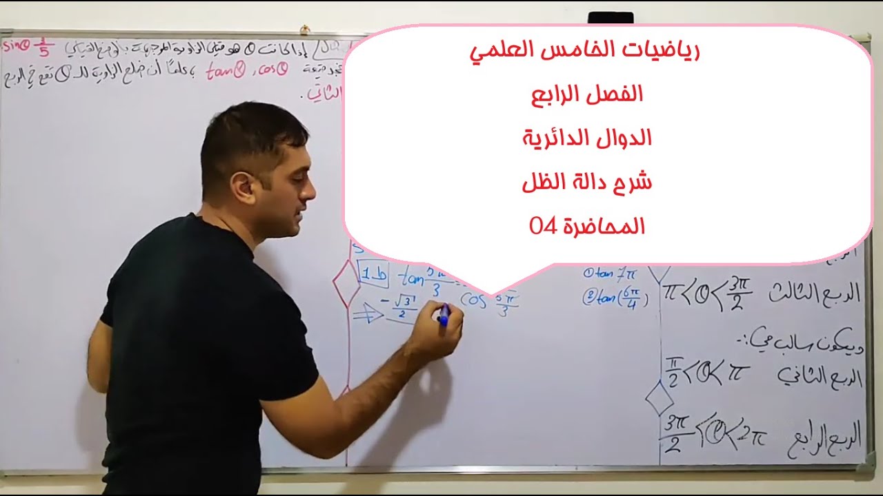 رياضيات الخامس العلمي / الفصل الرابع / الدوال الدائرية / شرح دالة الظل / المحاضرة 04